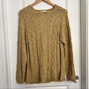 NWT Northern Isles Womens XL Cable Knit Sweater Yellow Mustard Boho Open Knit